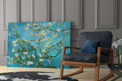 White Blossoms on Turquoise Sky Glass Wall Art
