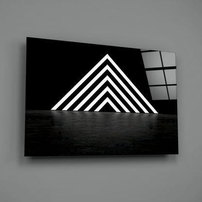 Glowing Chevron Pyramid on Black Glass Wall Art