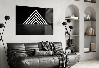 Glowing Chevron Pyramid on Black Glass Wall Art