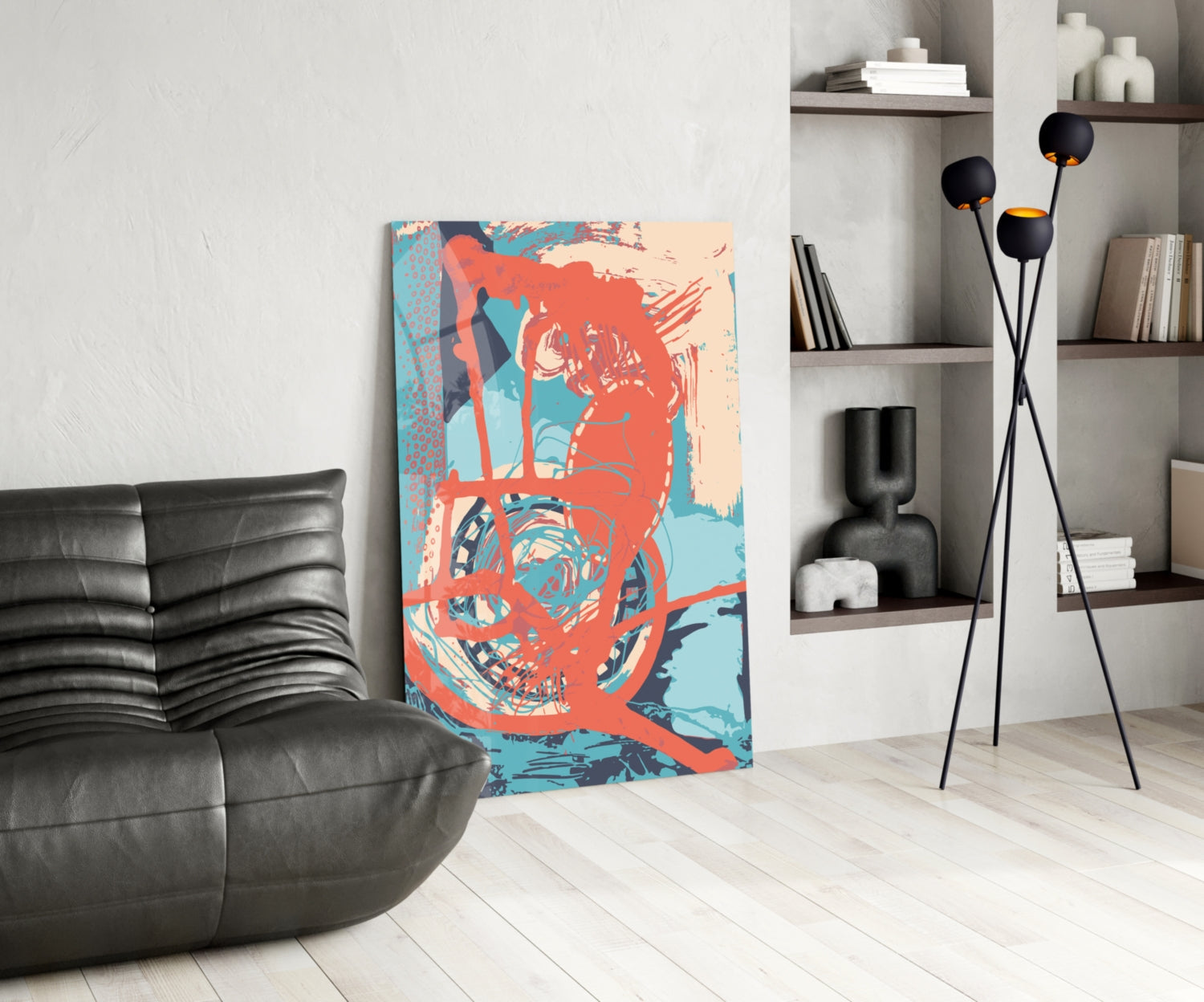 Orange Brushstroke Figure Glass Wall Art