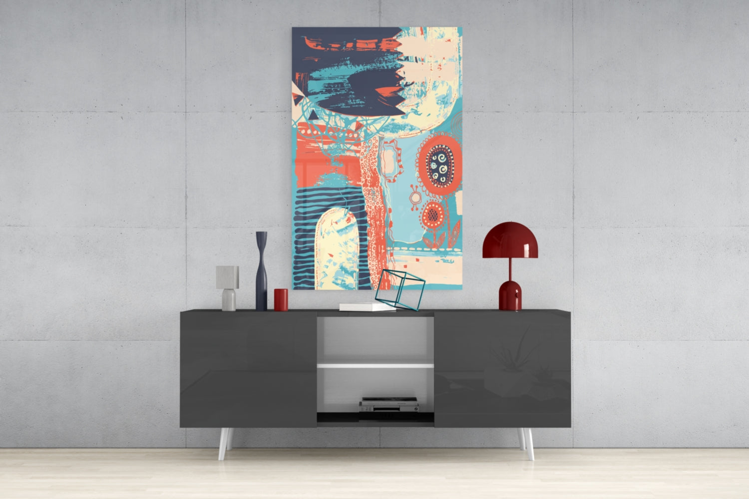 Folk Bloom Collage Glass Wall Art