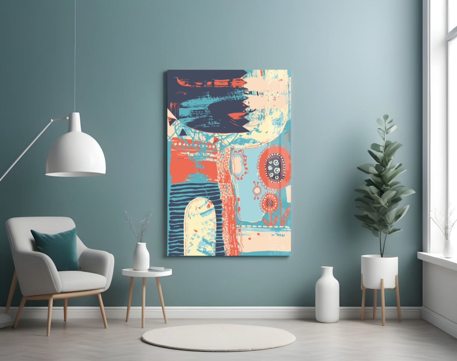 Folk Bloom Collage Glass Wall Art