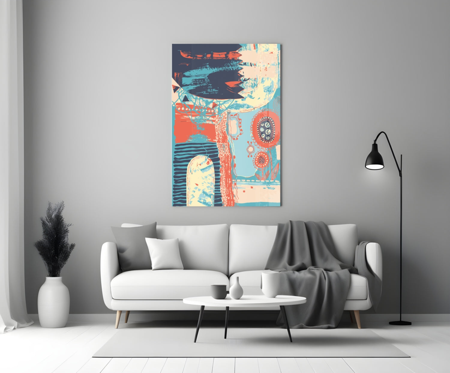 Folk Bloom Collage Glass Wall Art
