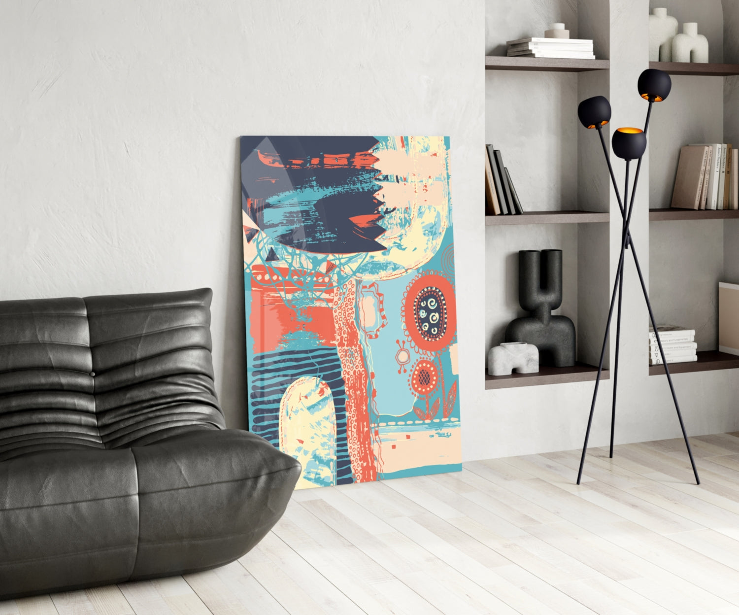 Folk Bloom Collage Glass Wall Art