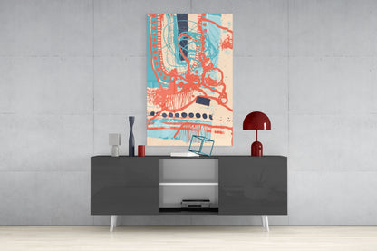 Coral Doodle Lines Glass Wall Art