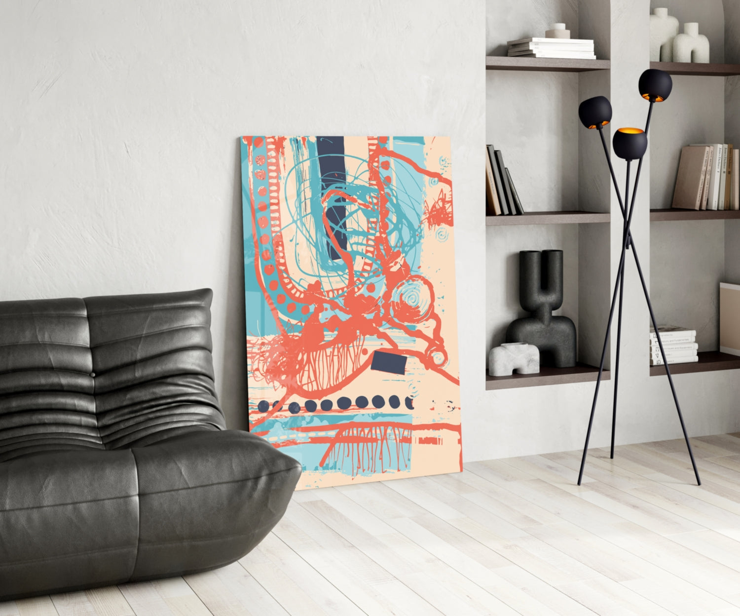 Coral Doodle Lines Glass Wall Art