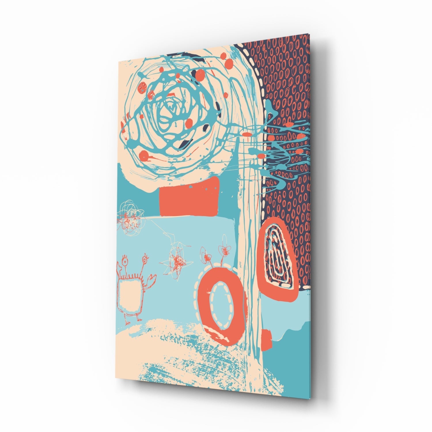 Coral Scribble Spiral Glass Wall Art