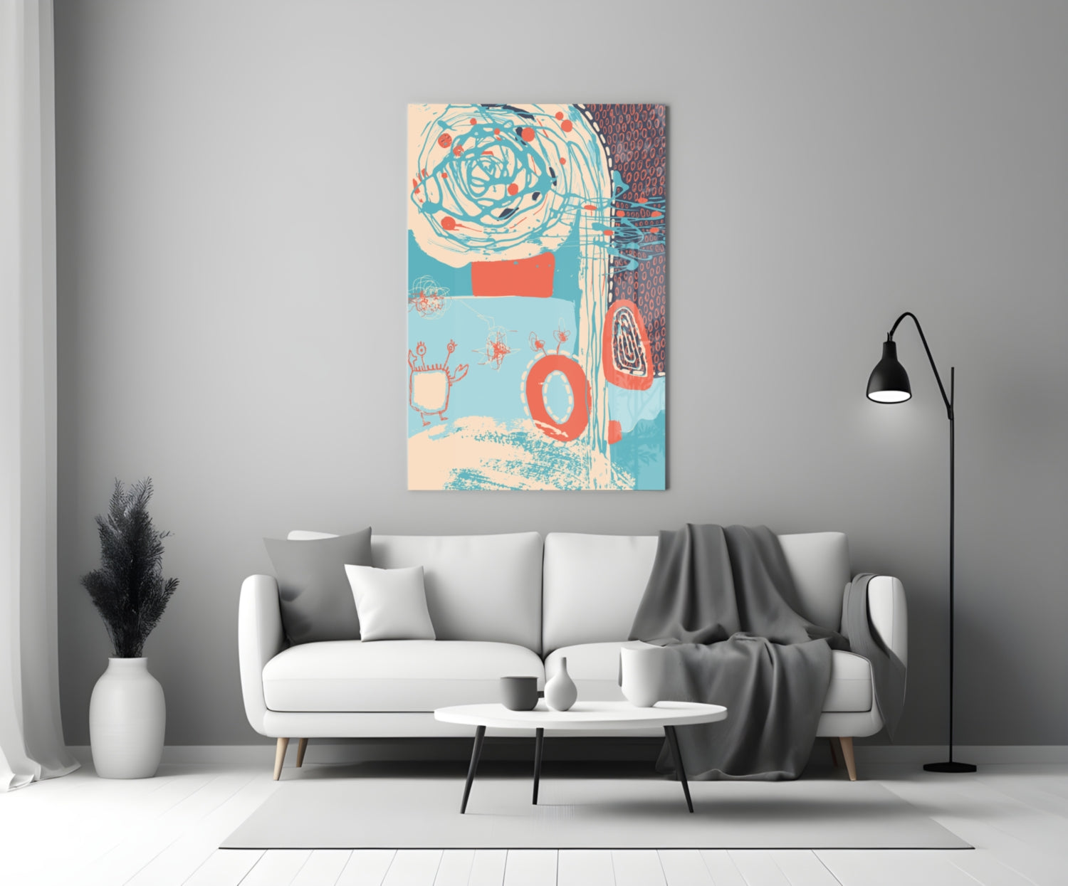 Coral Scribble Spiral Glass Wall Art