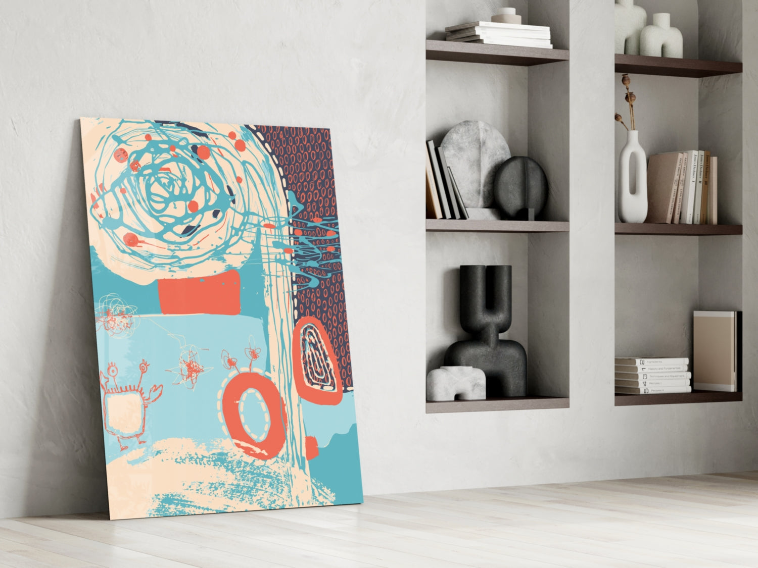 Coral Scribble Spiral Glass Wall Art