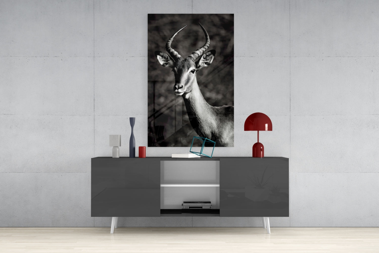Black and White Impala Portrait Glass Wall Art