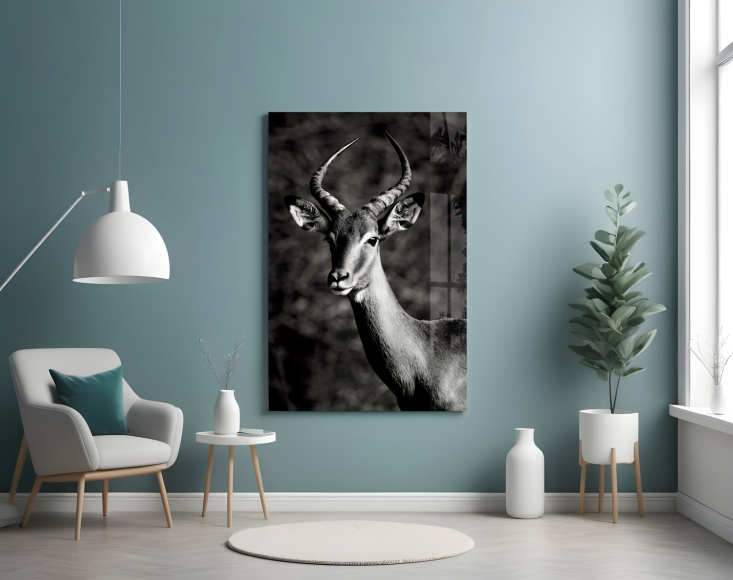 Black and White Impala Portrait Glass Wall Art