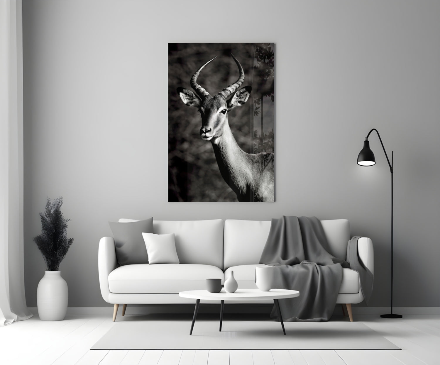Black and White Impala Portrait Glass Wall Art