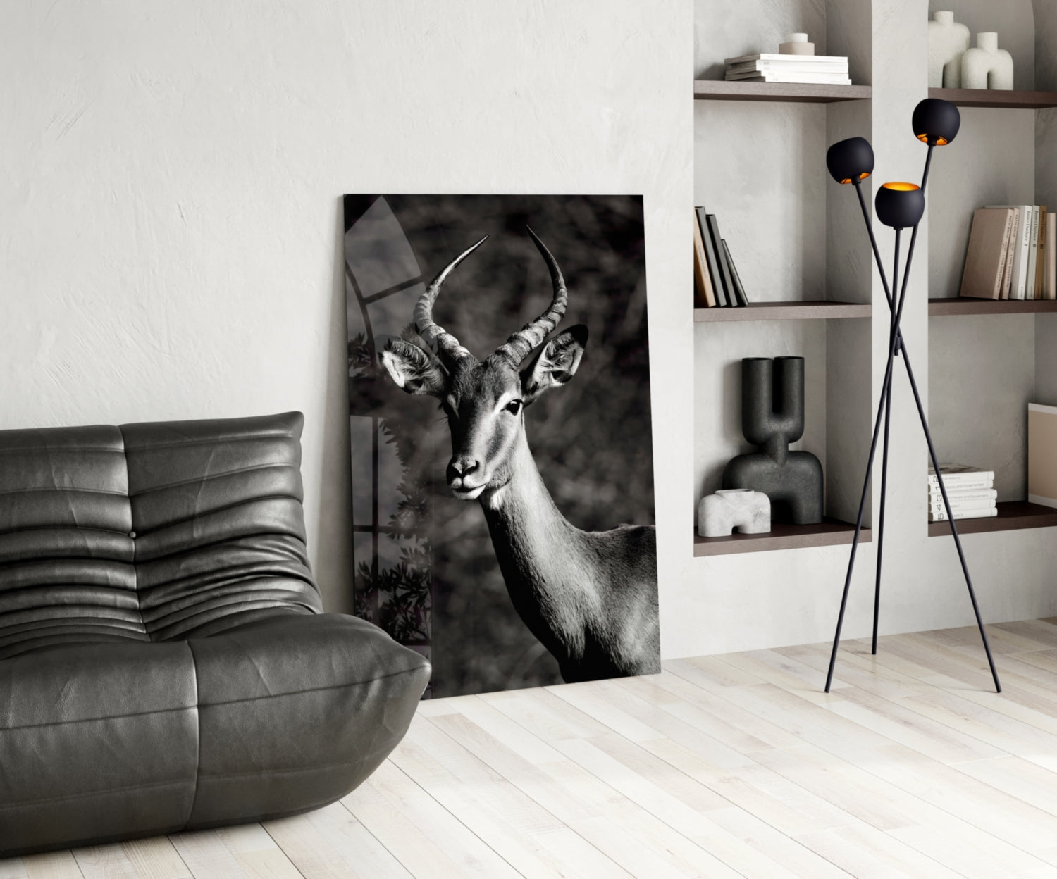 Black and White Impala Portrait Glass Wall Art