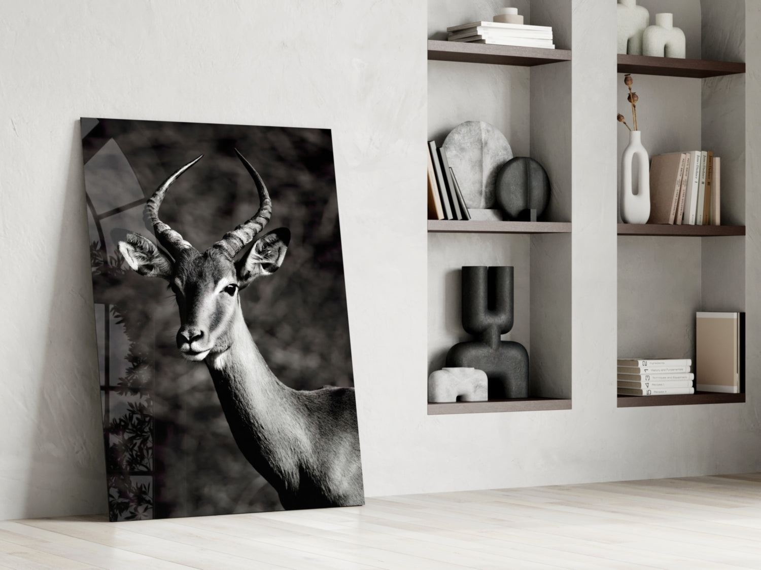 Black and White Impala Portrait Glass Wall Art