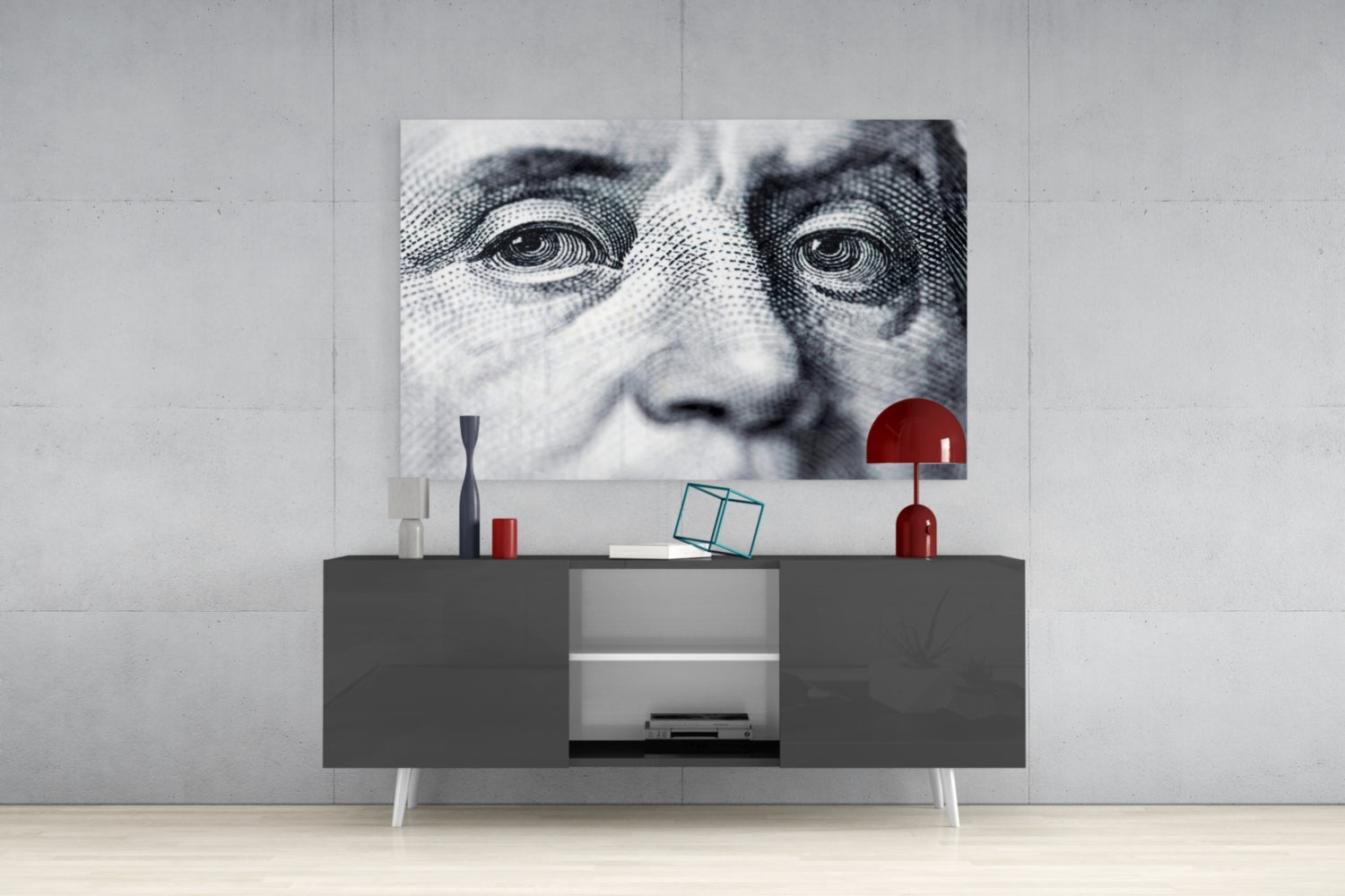 Engraved Banknote Portrait Eyes Glass Wall Art