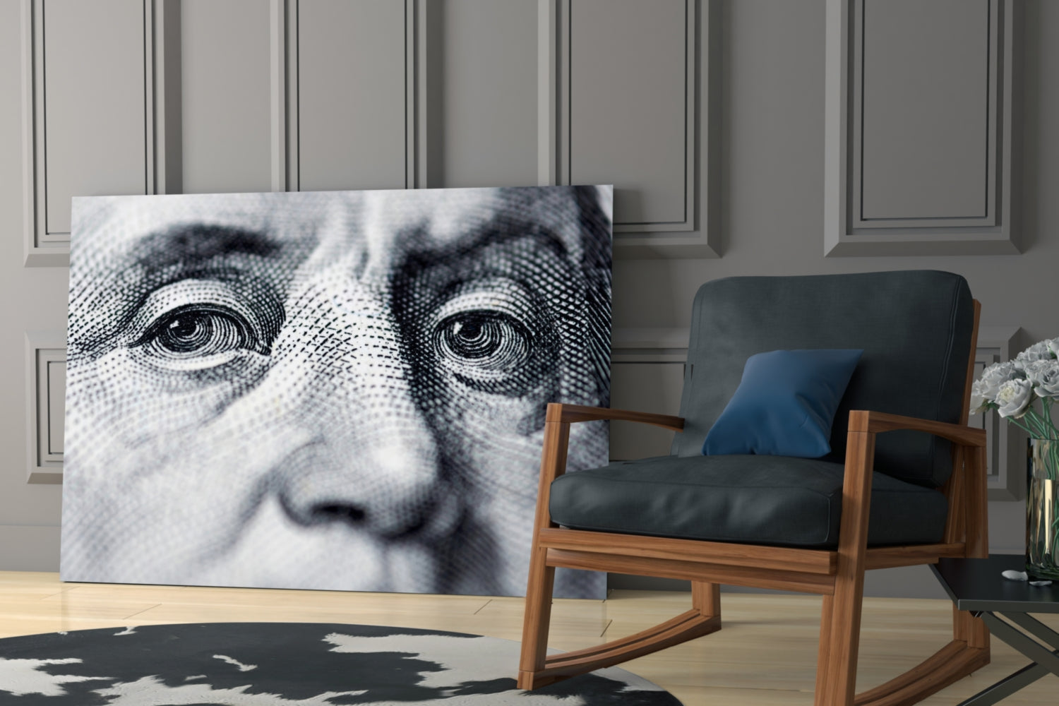 Engraved Banknote Portrait Eyes Glass Wall Art
