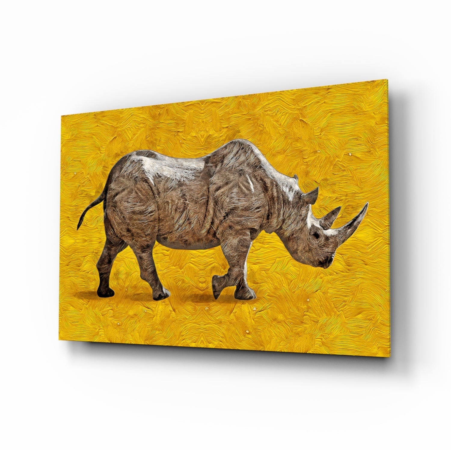 Golden Yellow Rhino Glass Wall Art