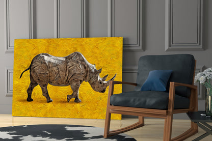 Golden Yellow Rhino Glass Wall Art