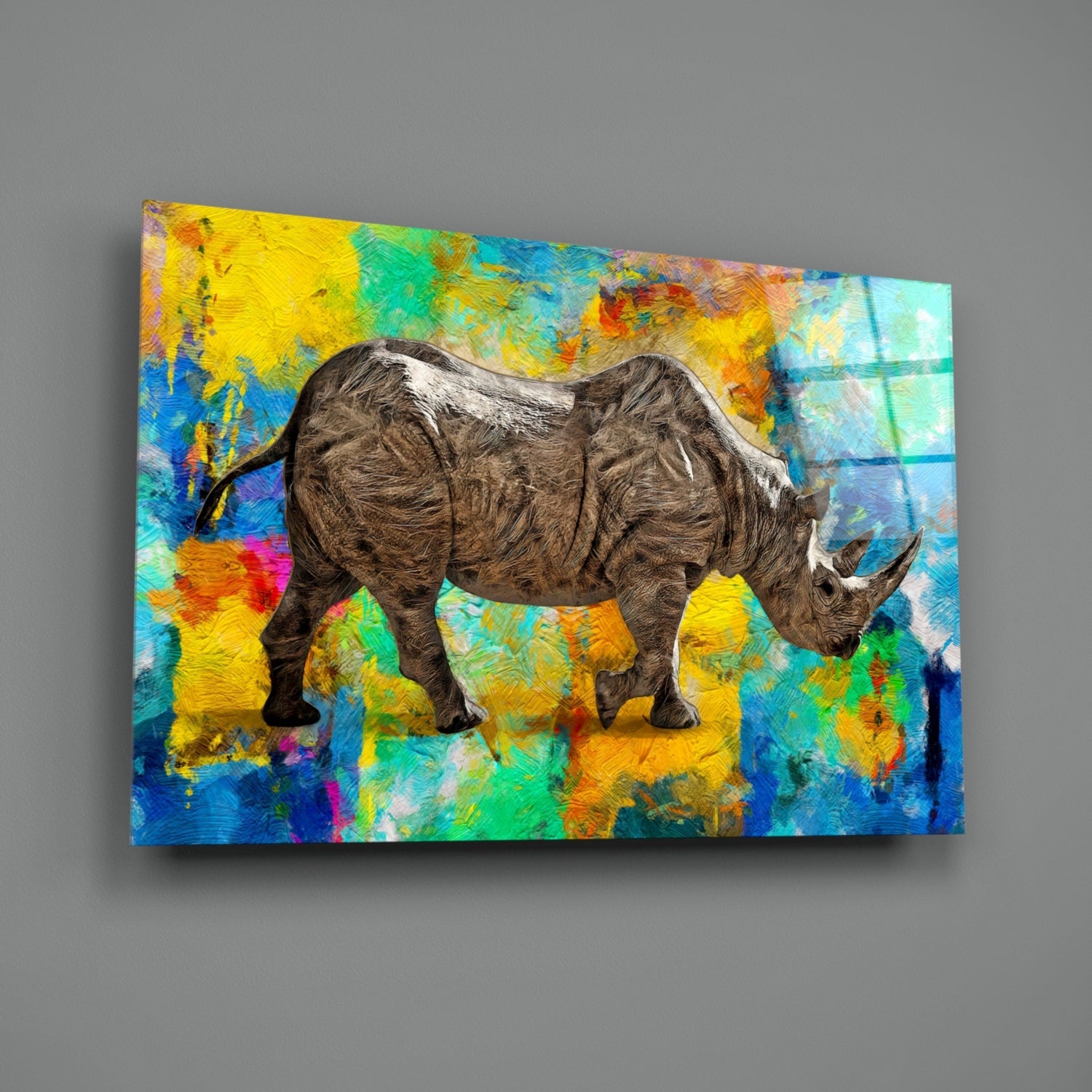 Colorful Abstract Rhino Glass Wall Art