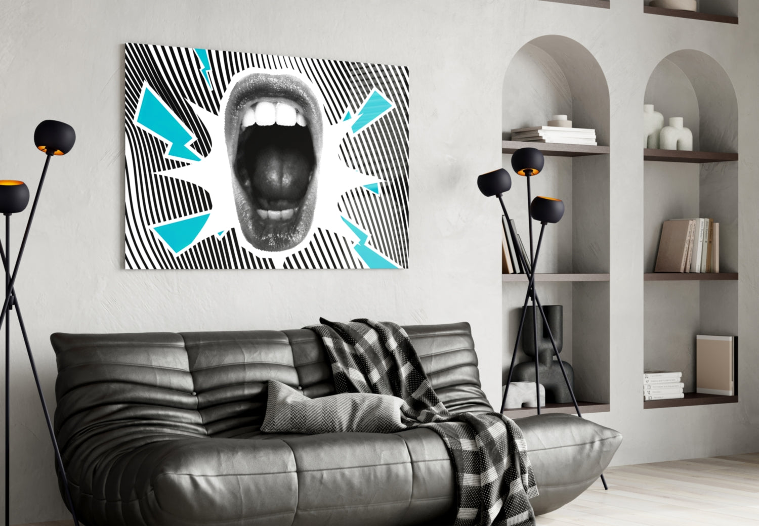 Shouting Mouth Striped Pop Art Glass Wall Art