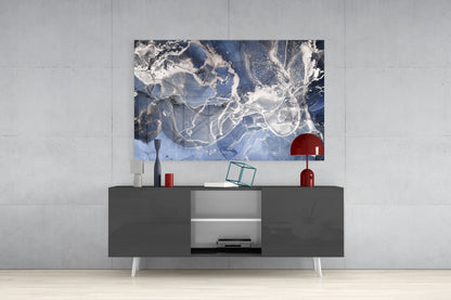 Blue Silver Ink Marble Glass Wall Art
