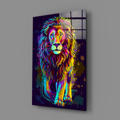 Neon Rainbow Standing Lion Glass Wall Art