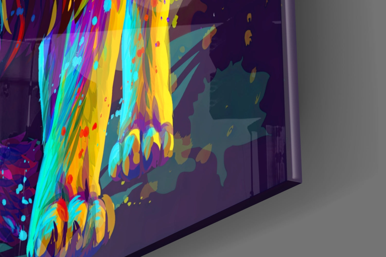 Neon Rainbow Standing Lion Glass Wall Art