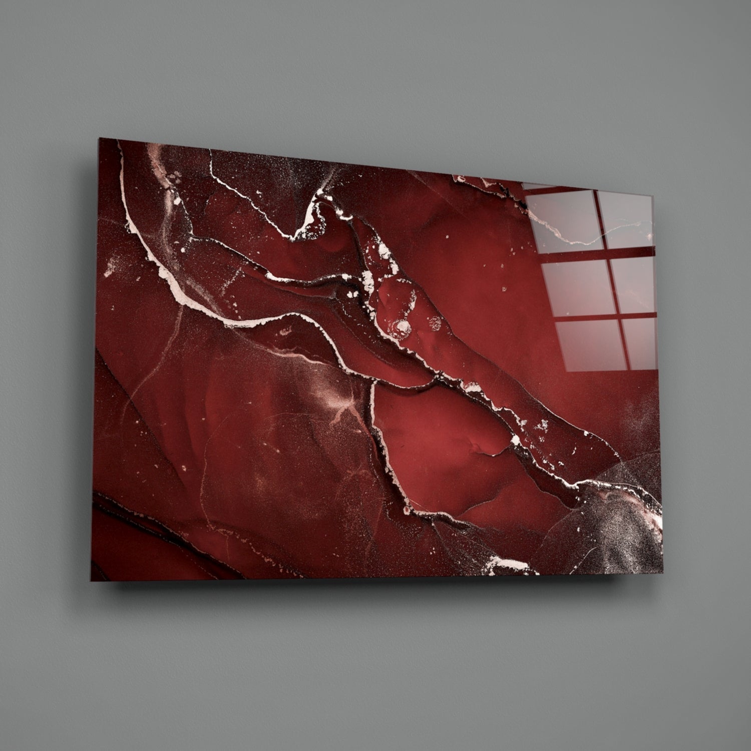 Crimson Red Veined Marble Glass Wall Art