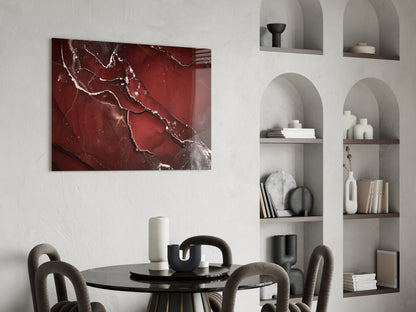 Crimson Red Veined Marble Glass Wall Art