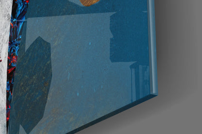 Gold Mane Horse Blue Blooms Glass Wall Art