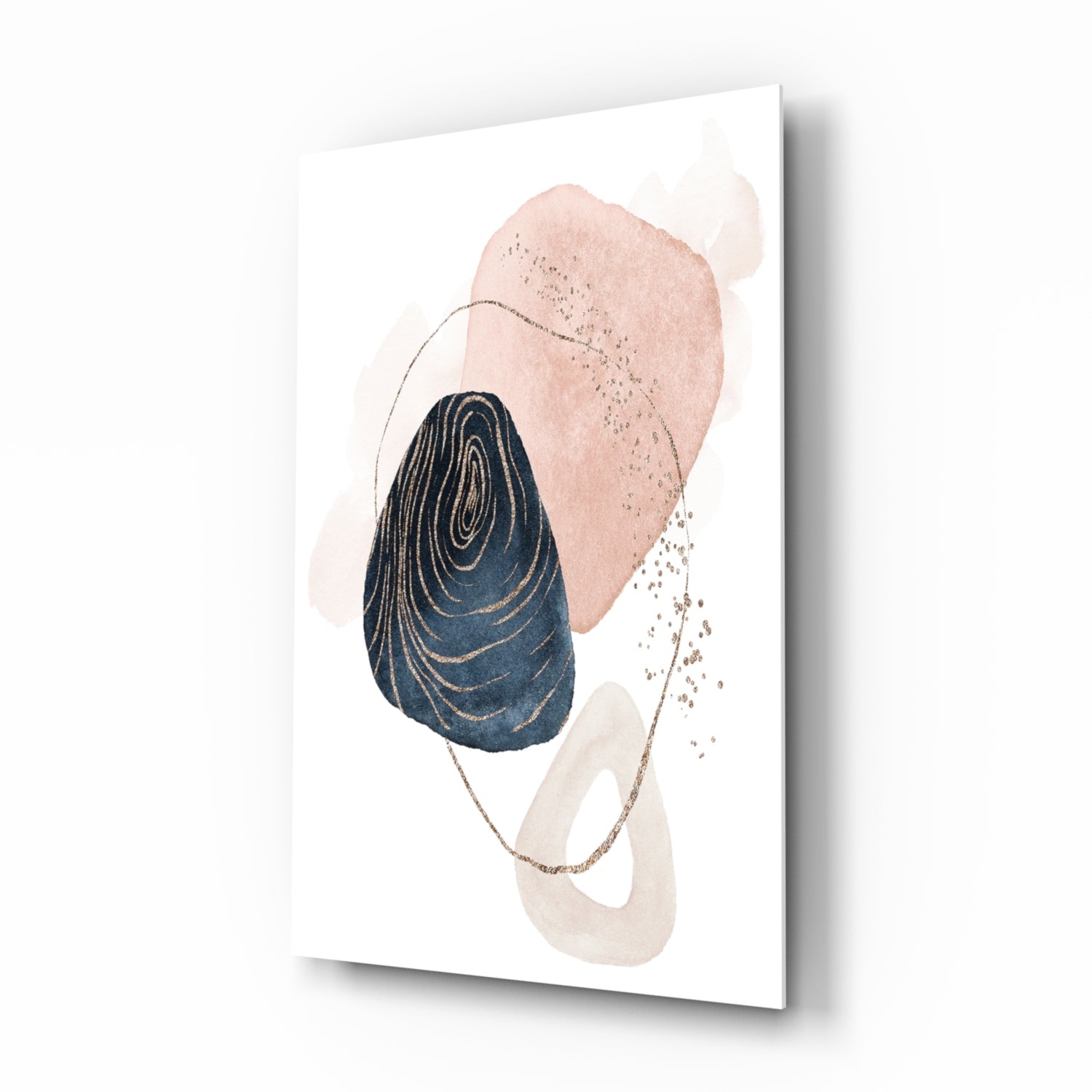 Navy and Blush Abstract Shapes Glass Wall Art
