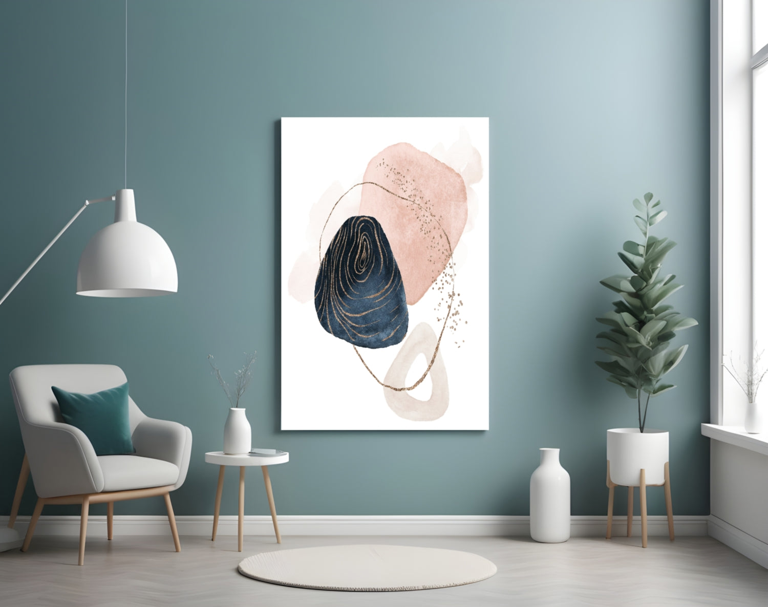 Navy and Blush Abstract Shapes Glass Wall Art