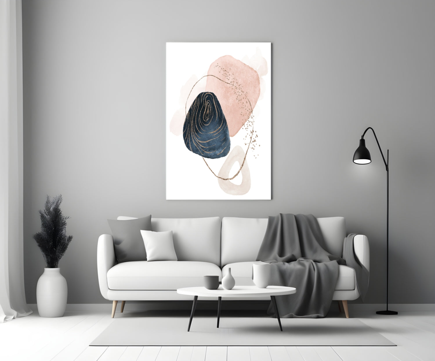 Navy and Blush Abstract Shapes Glass Wall Art