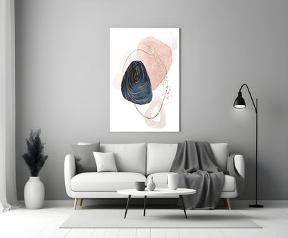 Navy and Blush Abstract Shapes Glass Wall Art