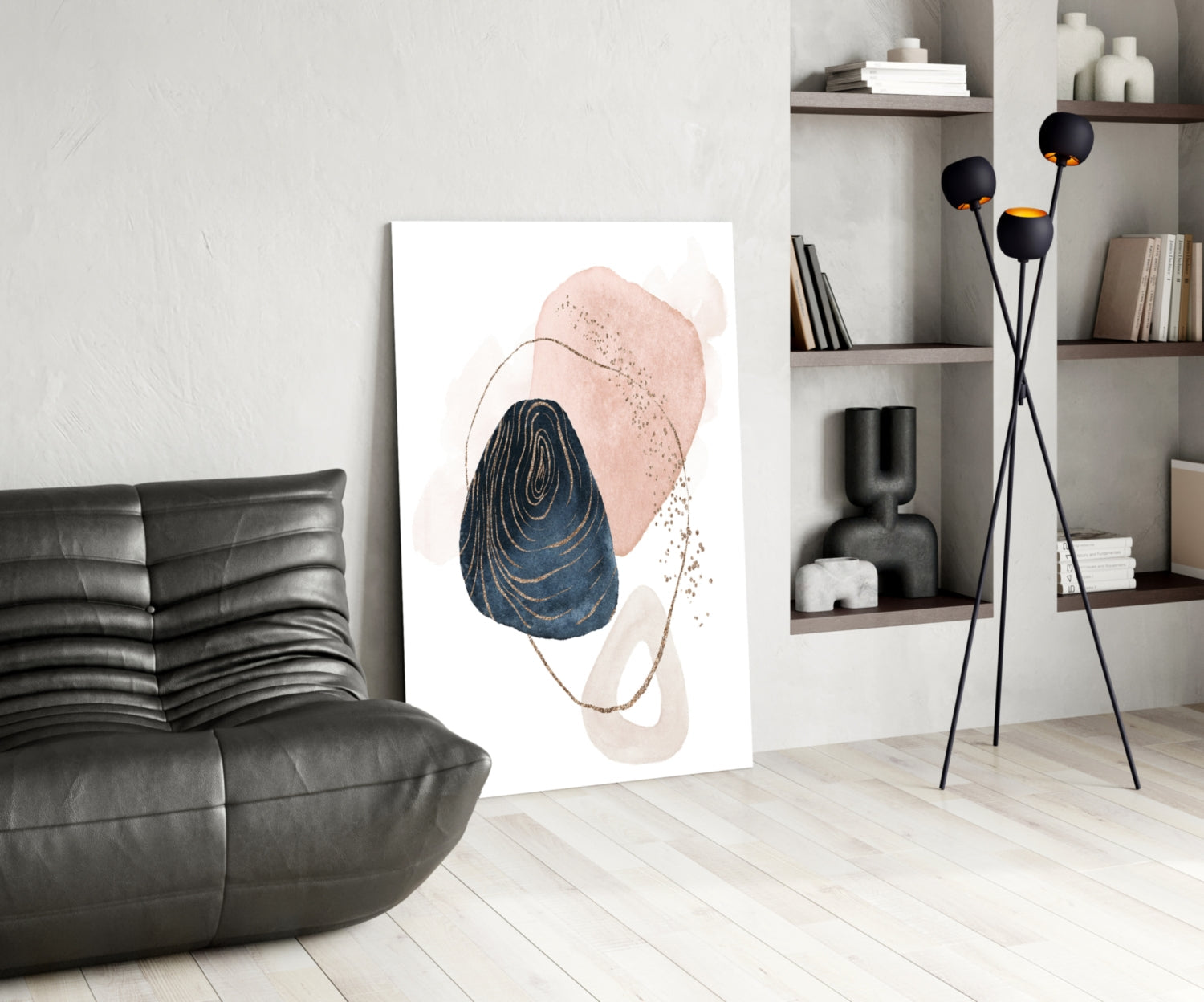Navy and Blush Abstract Shapes Glass Wall Art