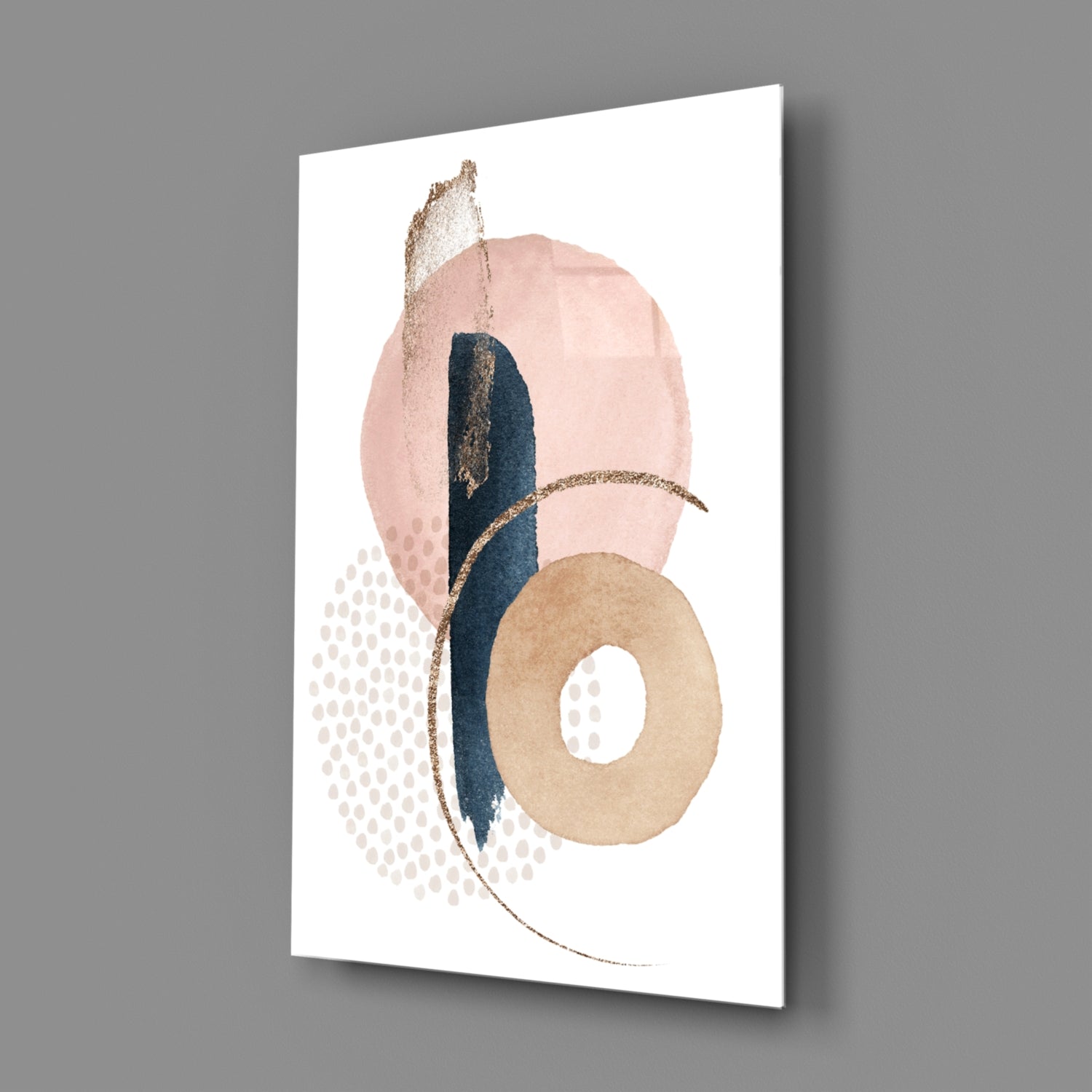 Blush Navy Gold Ring Dots Glass Wall Art