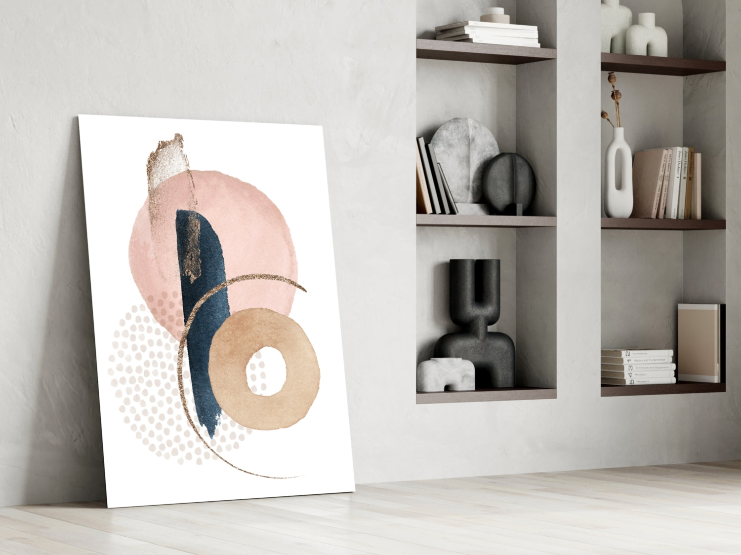 Blush Navy Gold Ring Dots Glass Wall Art