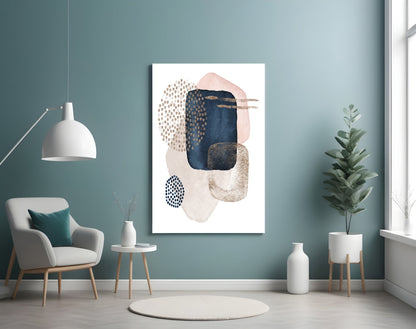 Navy Blush Gold Dotted Circles Glass Wall Art