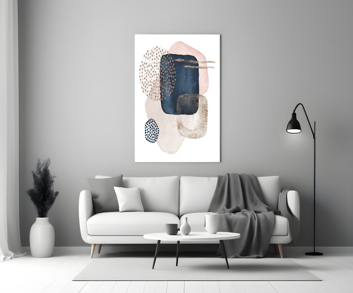 Navy Blush Gold Dotted Circles Glass Wall Art