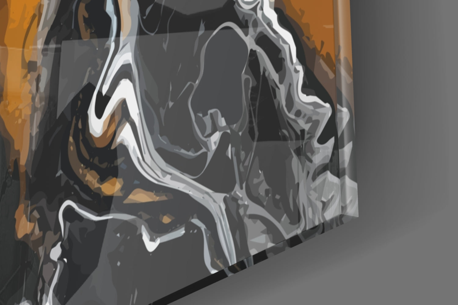 Orange Flame Black Fluid Glass Wall Art