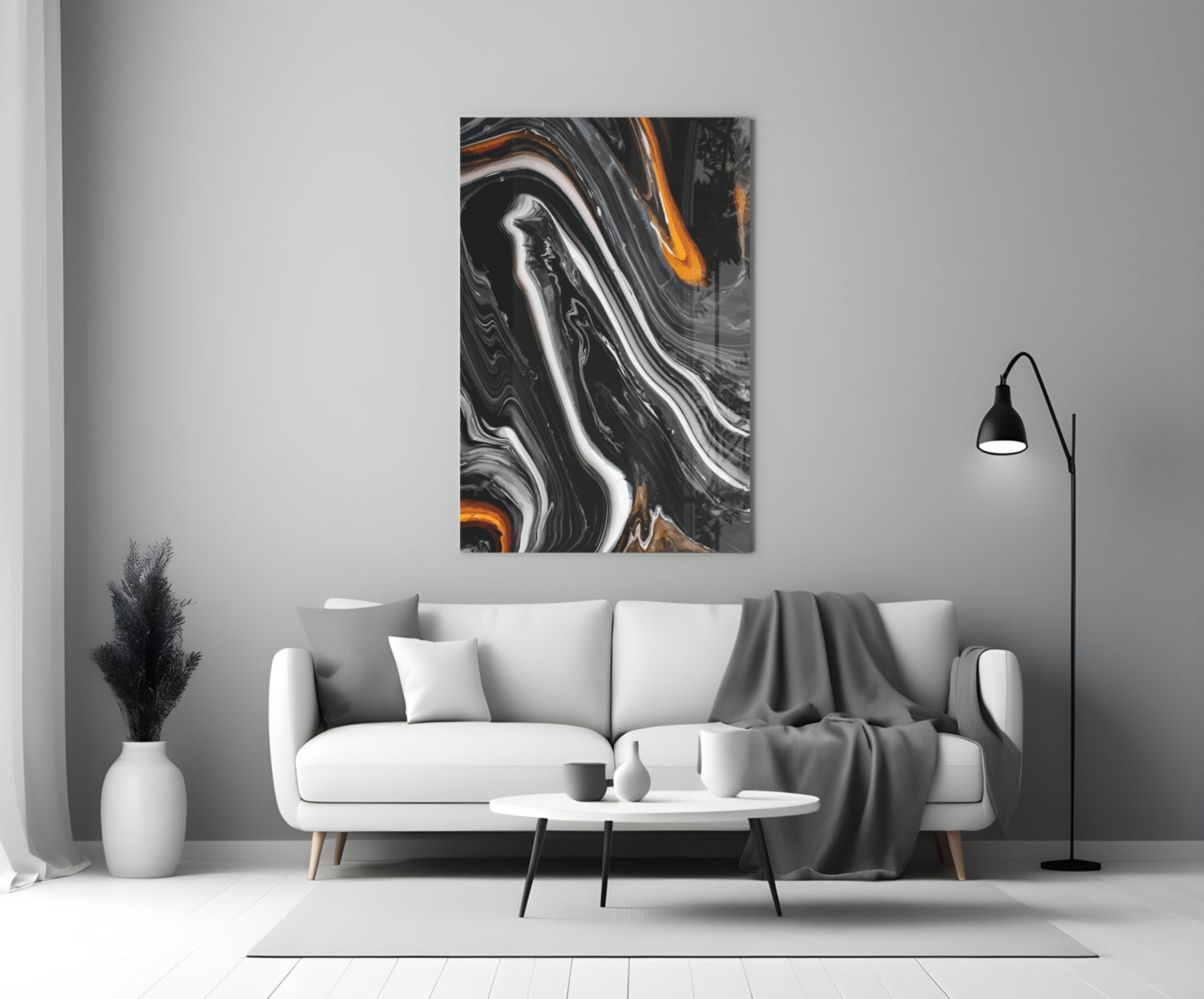 Black Agate Orange Swirl Glass Wall Art