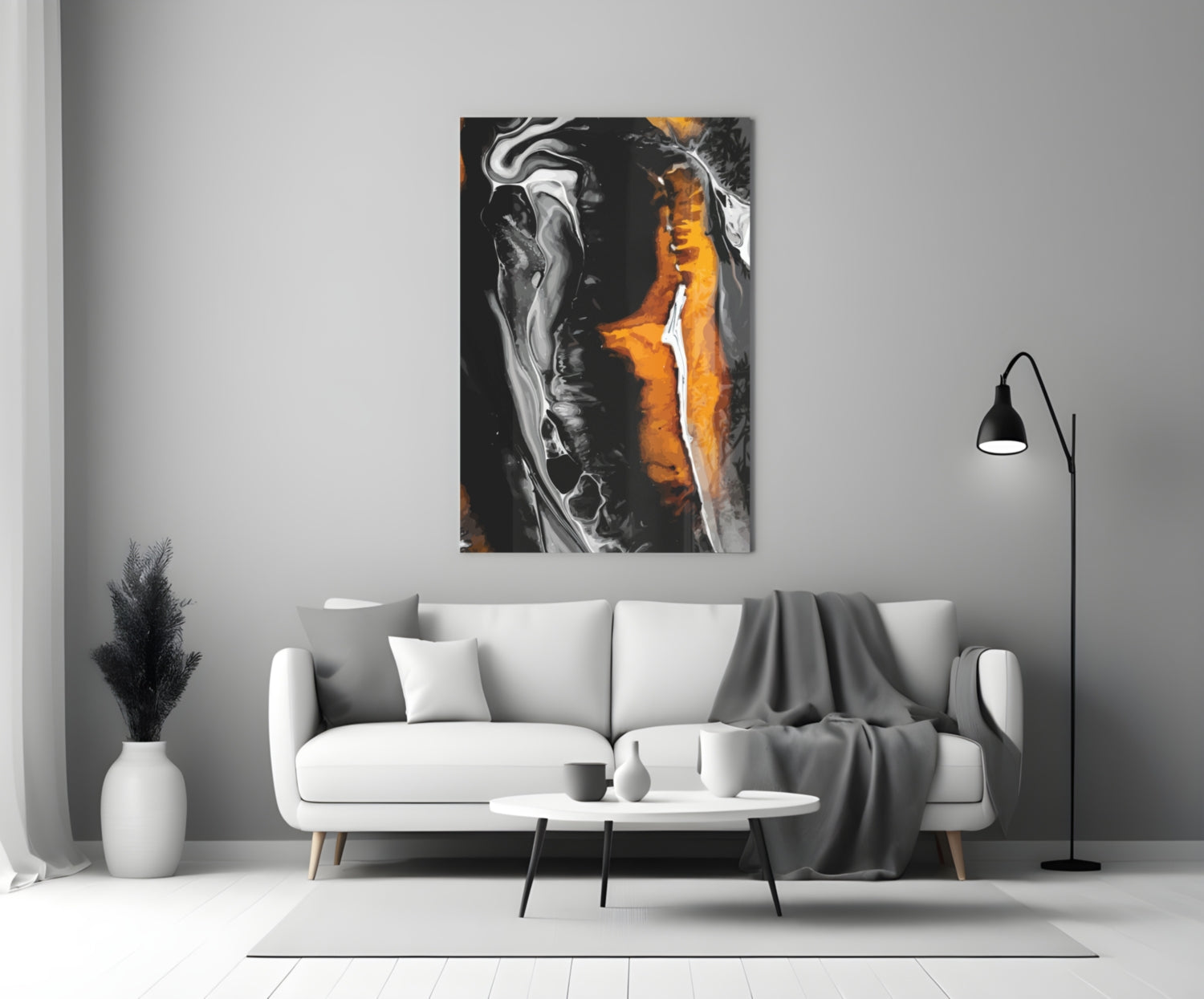 Orange Black Marble Swirl Glass Wall Art