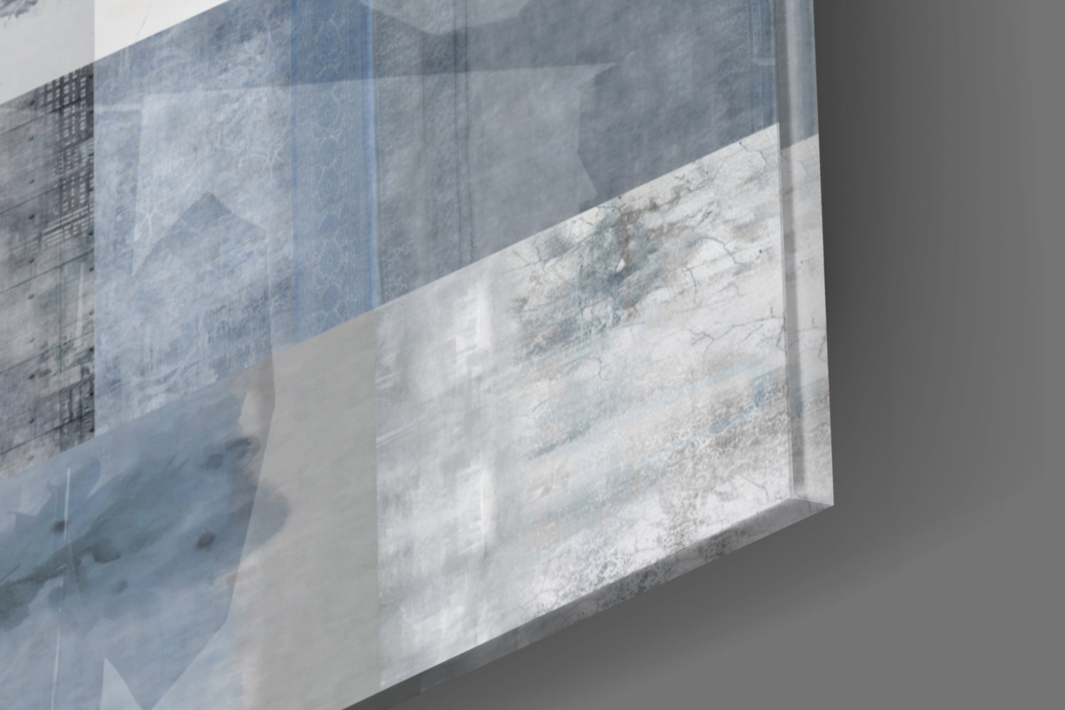 Blue Geometric Patchwork Glass Wall Art