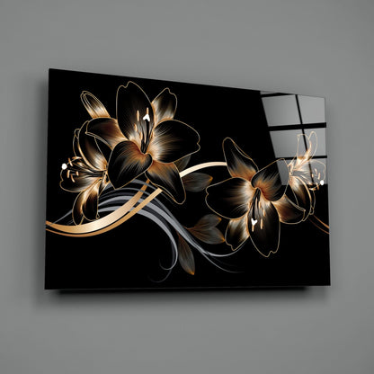Golden Black Lily Elegance Glass Wall Art