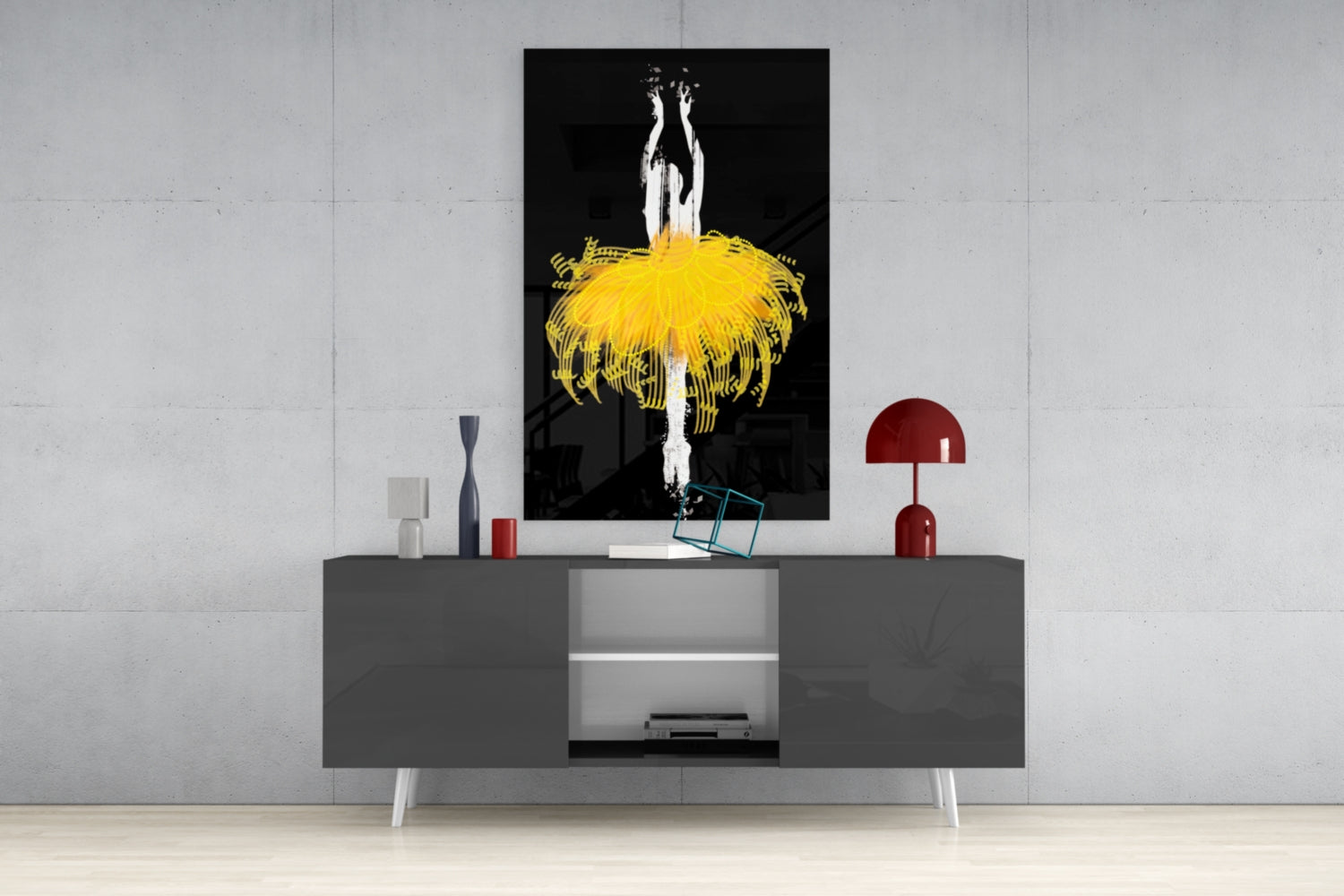 Golden Glow Tutu Ballerina Glass Wall Art