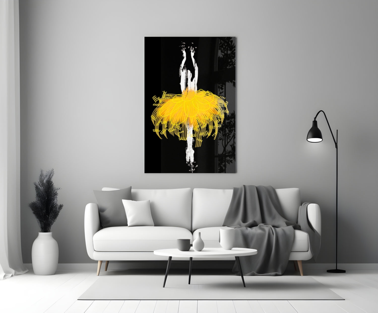 Golden Glow Tutu Ballerina Glass Wall Art
