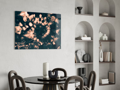 Peach Dandelion Spiral Navy Glass Wall Art