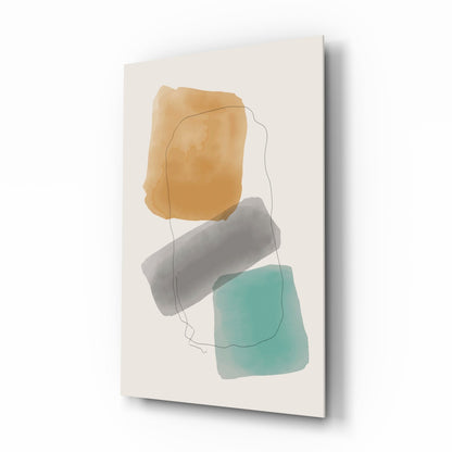 Ochre Grey Teal Watercolor Blocks Glass Wall Art