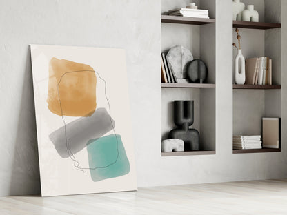 Ochre Grey Teal Watercolor Blocks Glass Wall Art