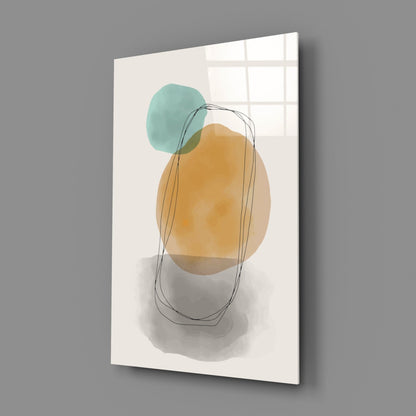 Teal Ochre Circles Line Loop Glass Wall Art